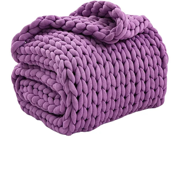 Weighted Chunky Knit Blanket Throw - Cozy Handmade Cable Knit Yarn Blanket for Couch & Bed