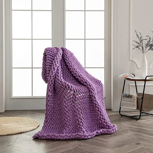 Weighted Chunky Knit Blanket Throw - Cozy Handmade Cable Knit Yarn Blanket for Couch & Bed