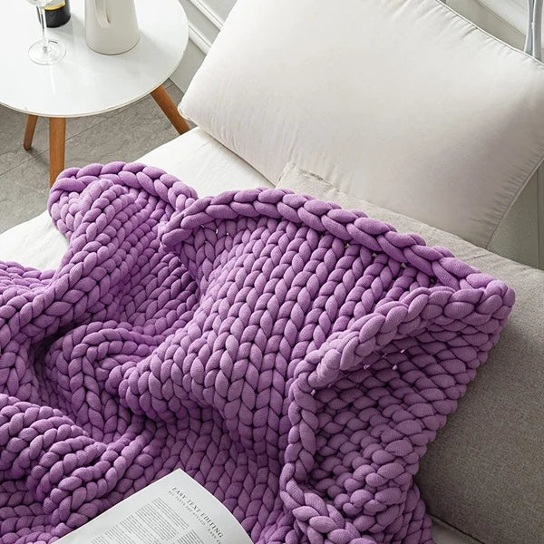 Weighted Chunky Knit Blanket Throw - Cozy Handmade Cable Knit Yarn Blanket for Couch & Bed