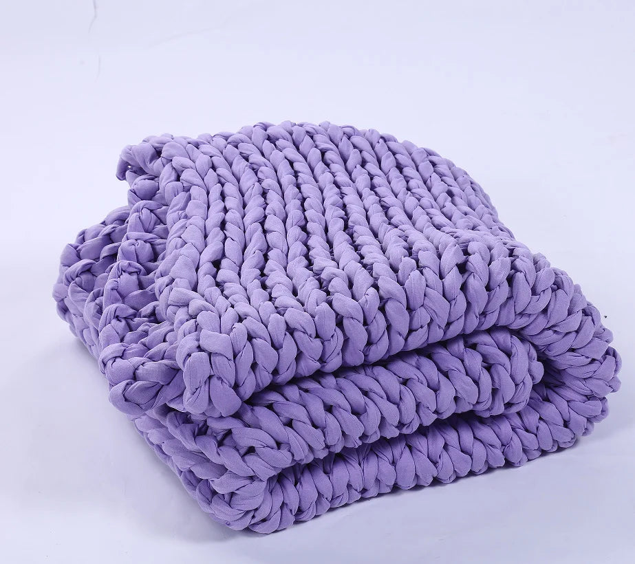 Hand Knit Weighted Blanket , Chunky Knit for Sleep, Stress