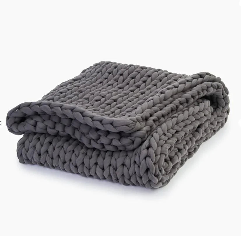 Hand Knit Weighted Blanket , Chunky Knit for Sleep, Stress