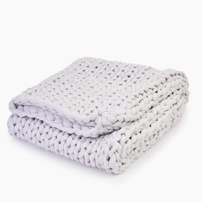 Hand Knit Weighted Blanket , Chunky Knit for Sleep, Stress