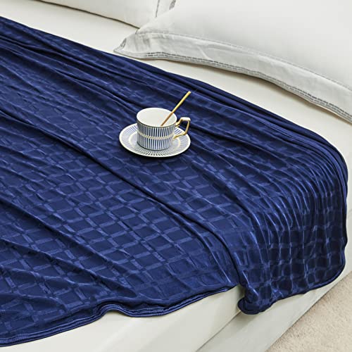 Elegear Navy Blue Waffle Grid Lightweight Summer Cooling Blanket