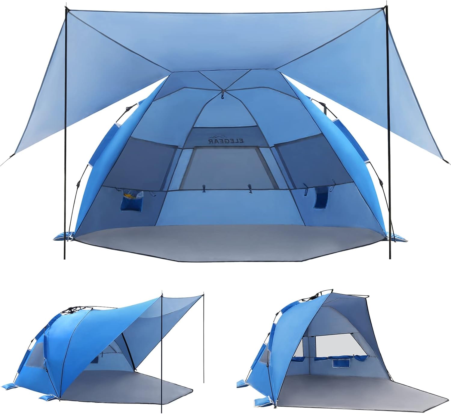 Elegear Beach Tent with 360° Removable Canopy, 4-6 Person Pop Up Sun Shade Shelter