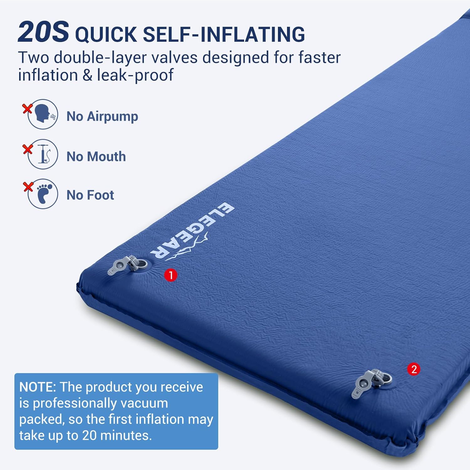 Self Inflating Sleeping Pad, 3.1" Ultra-Thick Memory Foam Camping Pad