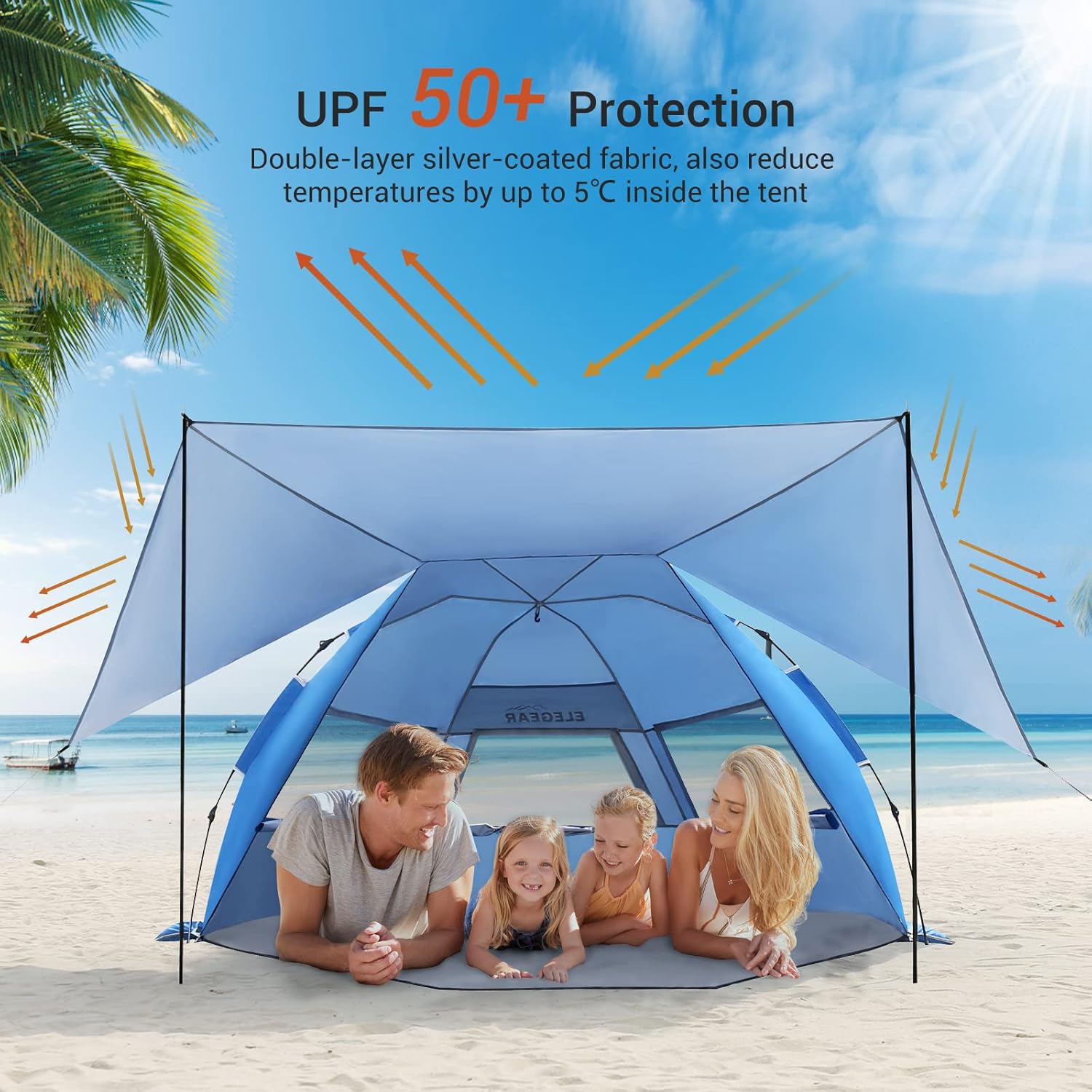 Elegear Beach Tent with 360° Removable Canopy, 4-6 Person Pop Up Sun Shade Shelter