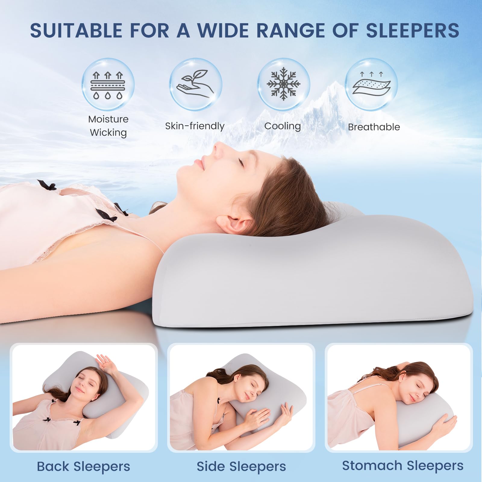 Zero-Pressure Cervical Pillow with Cooling Technology & 70D Memory Foam