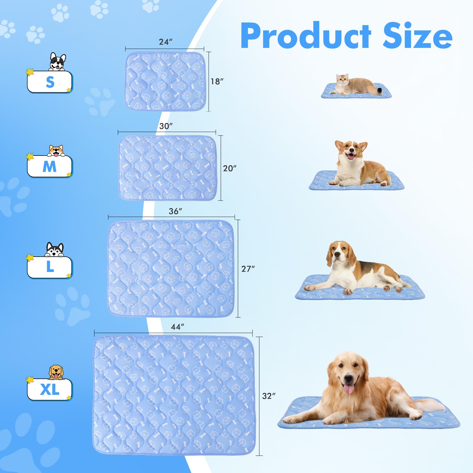 Dog Cooling Mat 2.0, 30 * 20 Thicken Cooling Mat for Dog, Internal Waterproof& Endothermic Color Changing Arc-Chill Cooling Fiber(QMAX>0.5) for Pet in Summer, Washable, Non-Toxic