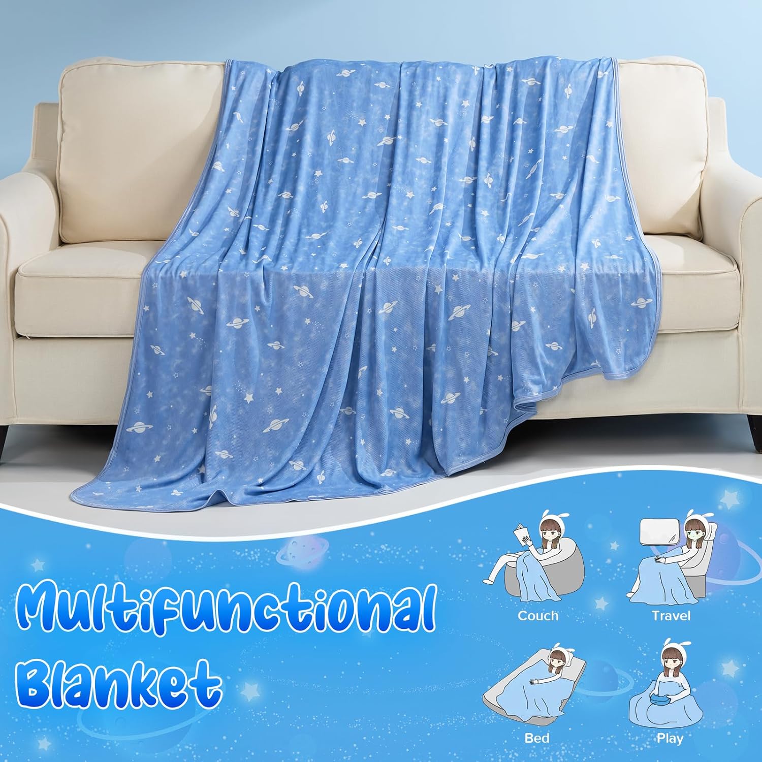 Elegear Cooling Child-Safe Skin Friendly Glow In The Dark Spaceship Blanket