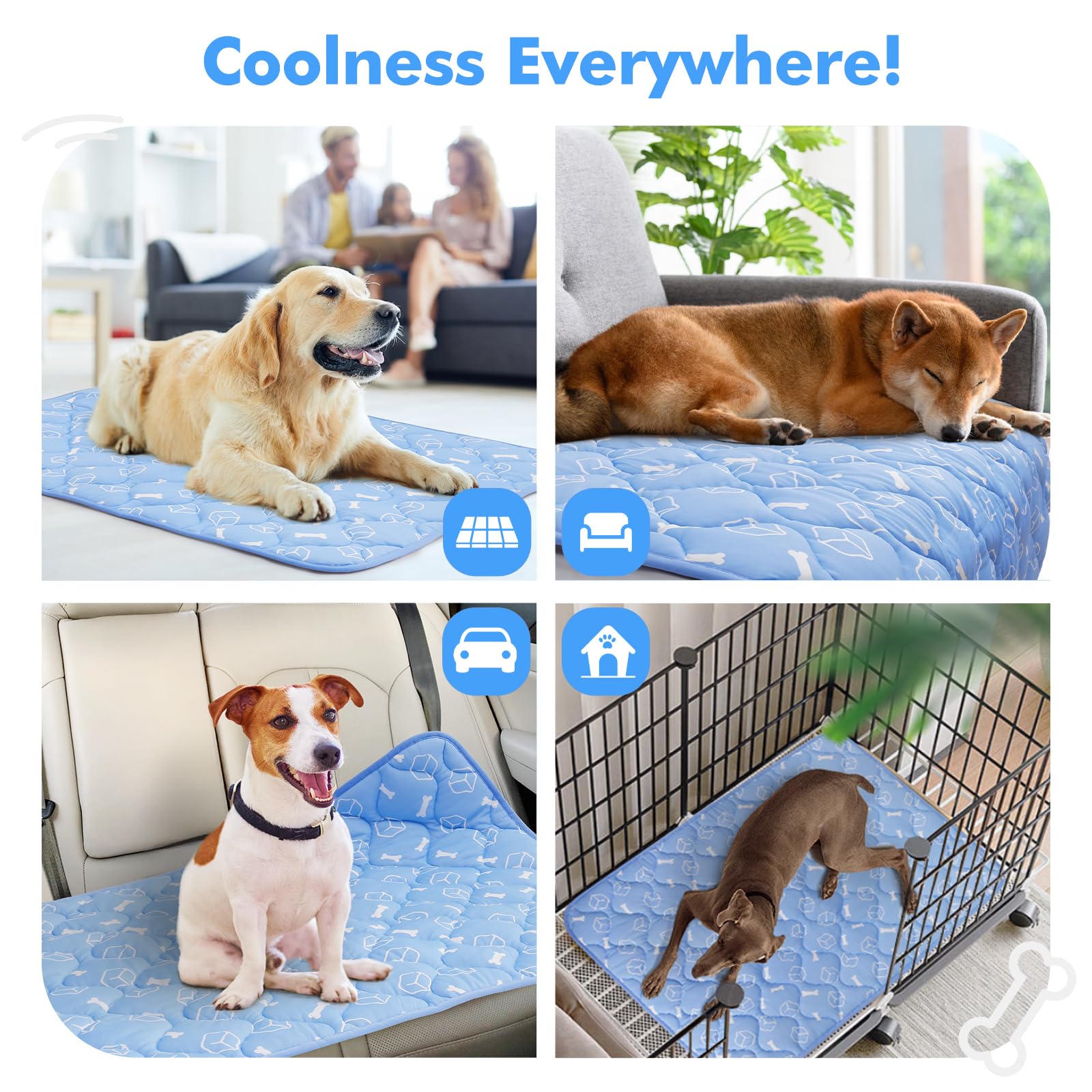 Dog Cooling Mat 2.0, 30 * 20 Thicken Cooling Mat for Dog, Internal Waterproof& Endothermic Color Changing Arc-Chill Cooling Fiber(QMAX>0.5) for Pet in Summer, Washable, Non-Toxic