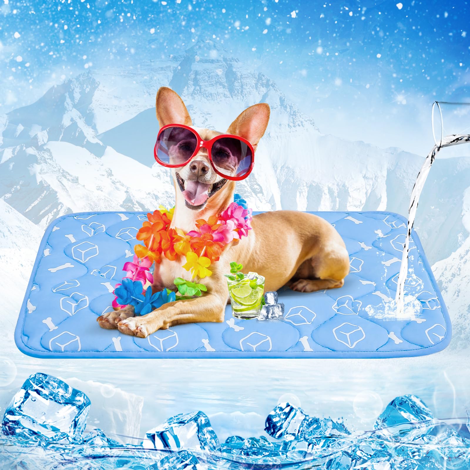 Dog Cooling Mat 2.0, 30 * 20 Thicken Cooling Mat for Dog, Internal Waterproof& Endothermic Color Changing Arc-Chill Cooling Fiber(QMAX>0.5) for Pet in Summer, Washable, Non-Toxic