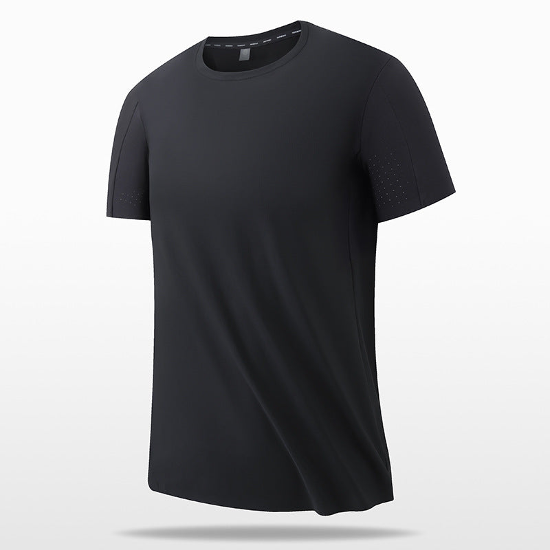 Ice silk thin short-sleeved t-shirt men's loose casual sports seamless large size top men's cool feeling breathable quick-drying