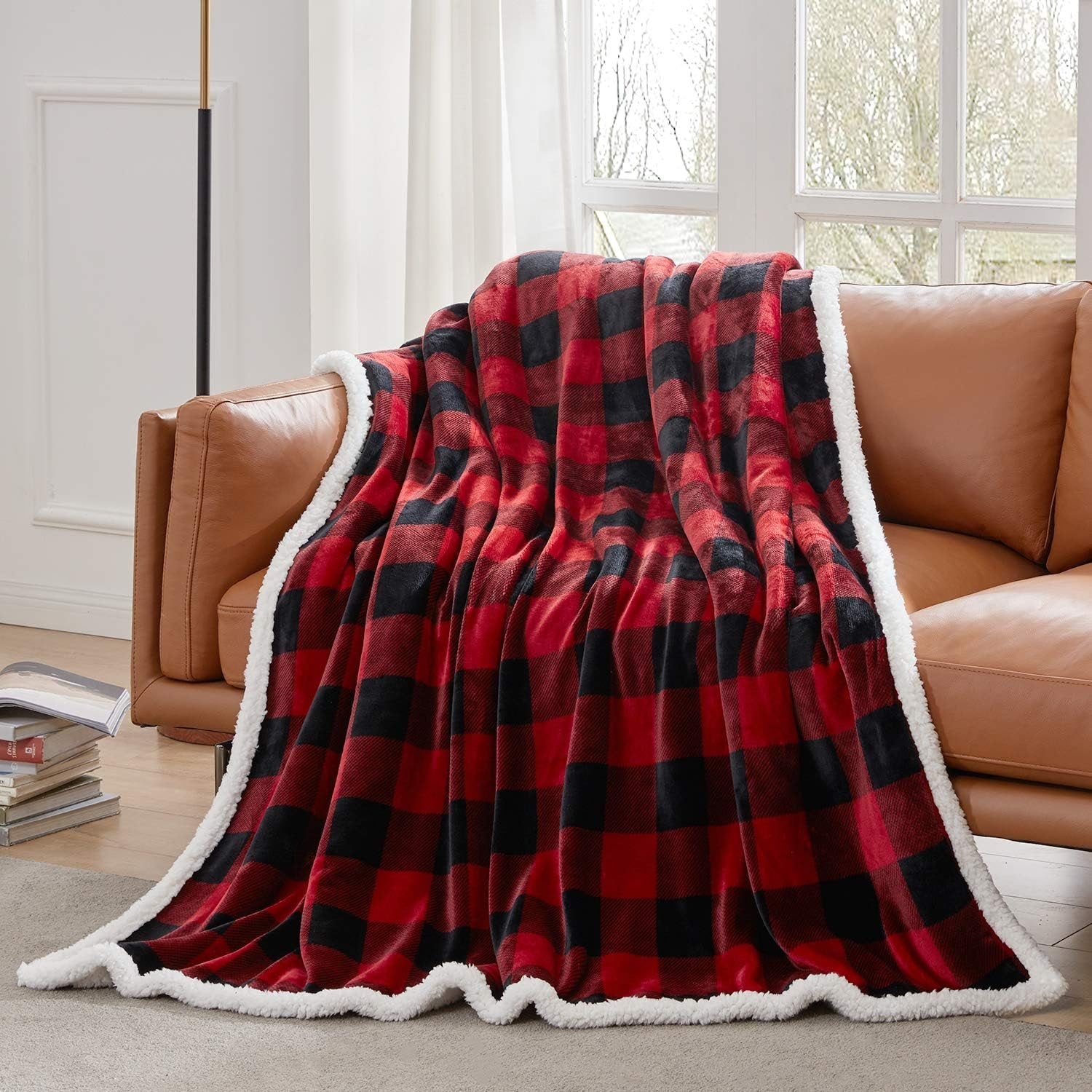 Elegear Red and Black Buffalo Plaid Christmas Throw Blanket, Fuzzy Fluffy Soft Cozy Blanket, Flannel Plush Microfiber Blanket for Couch Bed Sofa