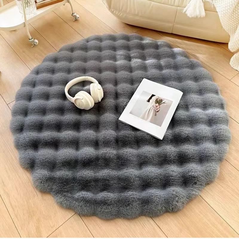 Cream Style Round Bubble Velvet Floor Mat Plush Floor Mat