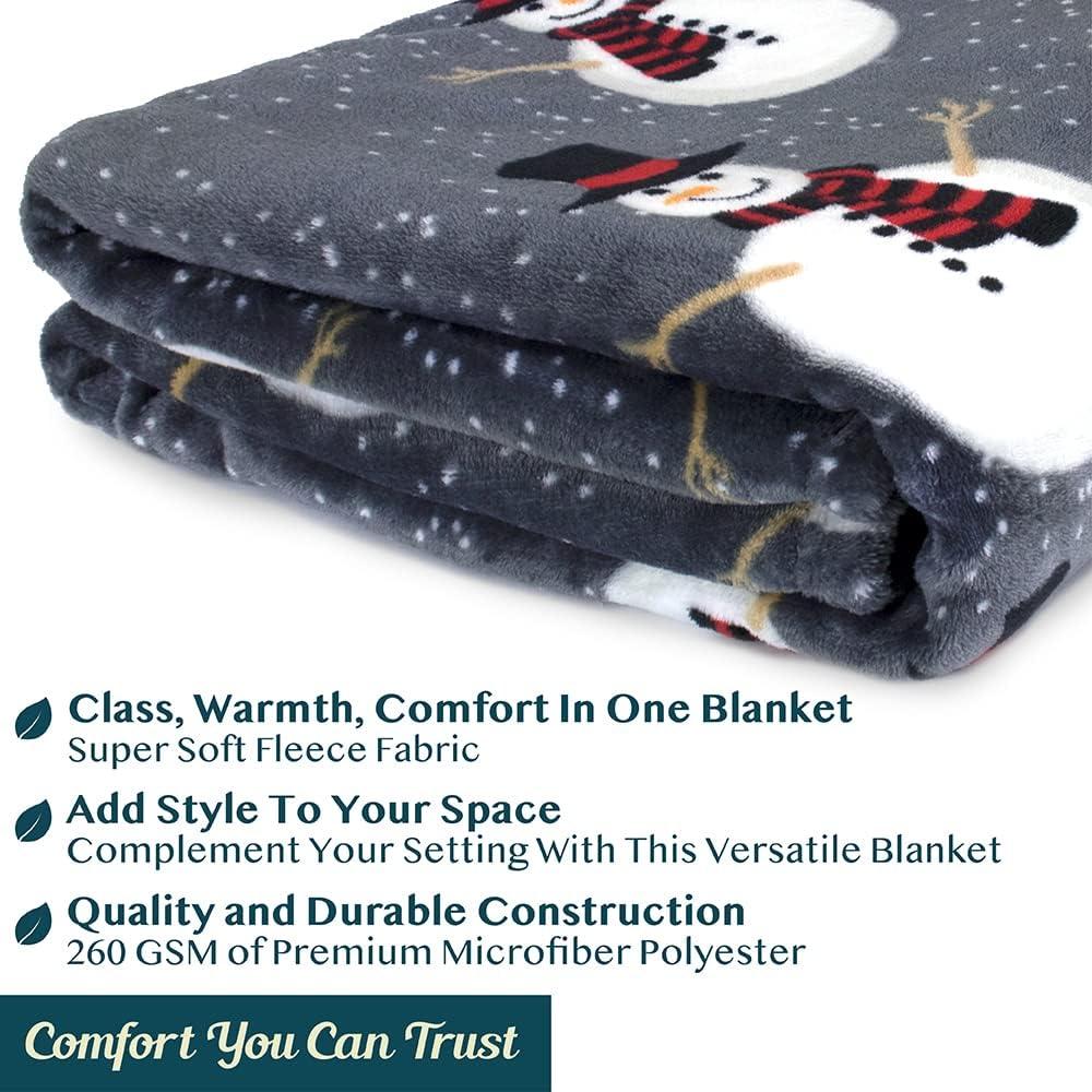 Elegear Christmas Snowman Throw Blanket | Grey Christmas Fleece Blanket | Soft, Plush, Warm Winter Cabin (Grey Snowman)