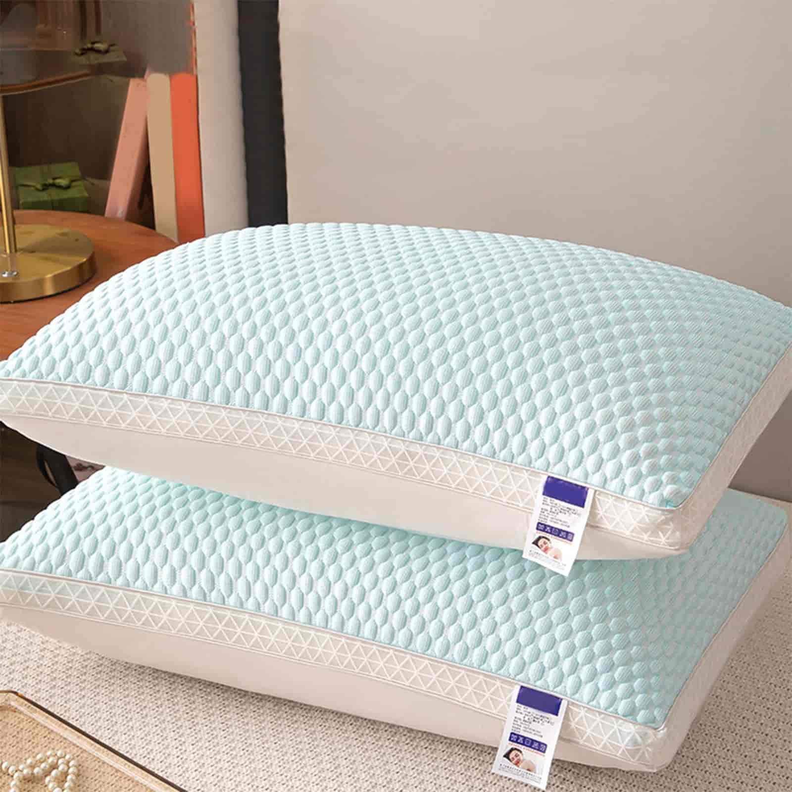 Blue Iced Bean Pillowcase Ice Silk Cooling Summer Air Layer Sandwich Cotton Convex Bean Pillowcase，2Pack