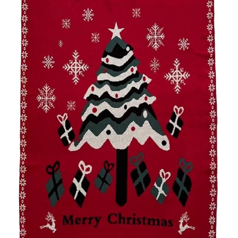 Red Christmas Decoration Blanket Winter Thick Living Room Sofa Blanket Knitted Blanket