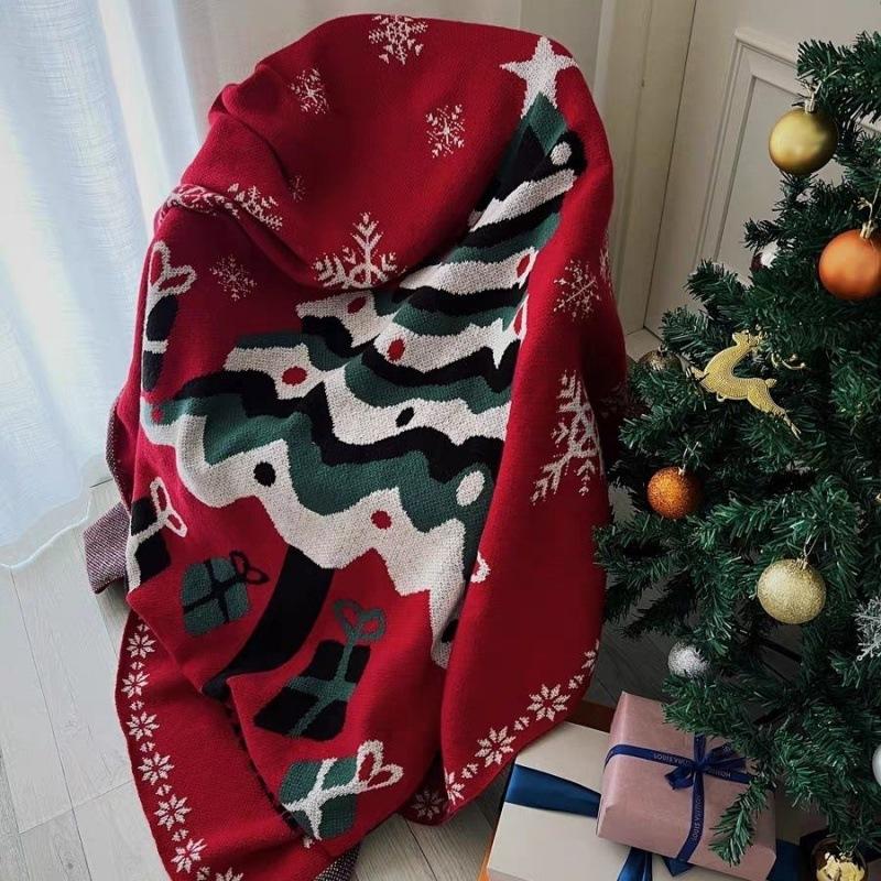 Red Christmas Decoration Blanket Winter Thick Living Room Sofa Blanket Knitted Blanket