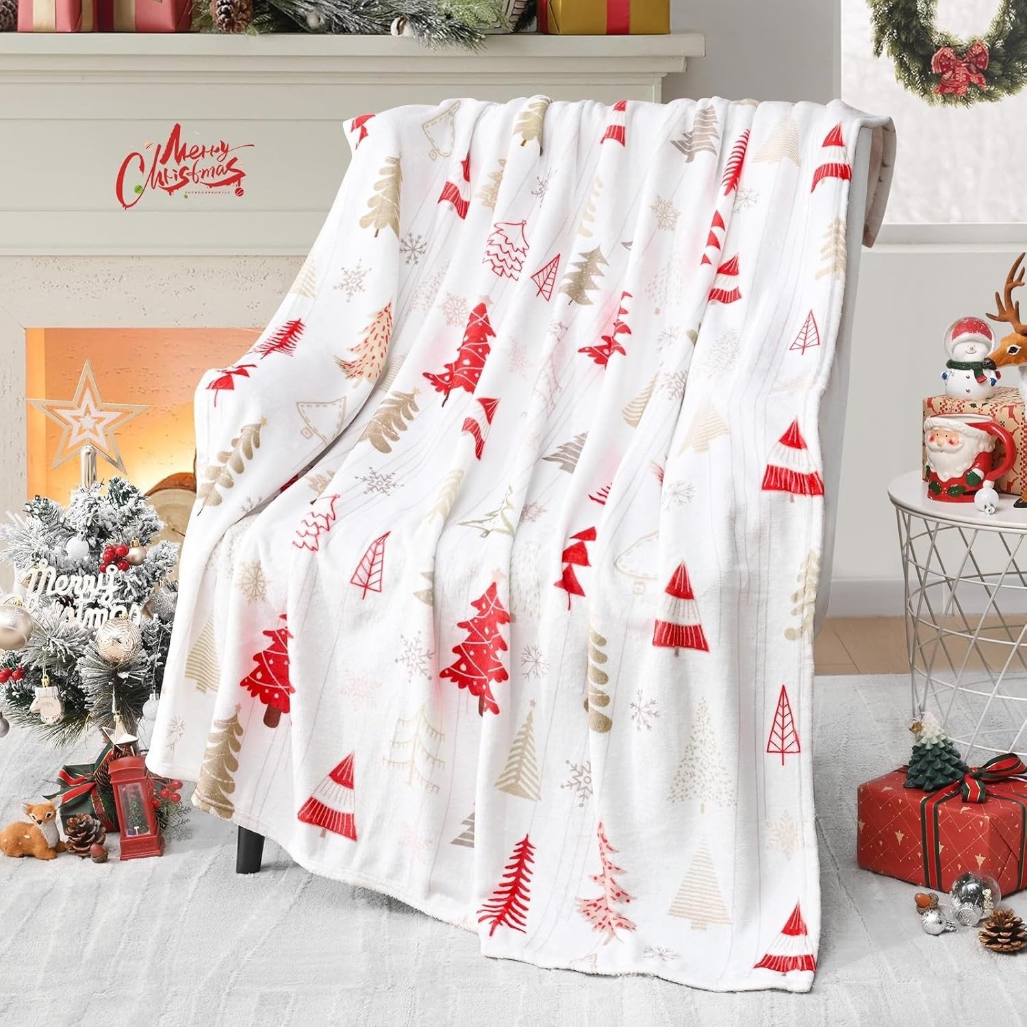 Christmas Tree White Flannel Office Blanket Sofa Blanket Cover Blanket