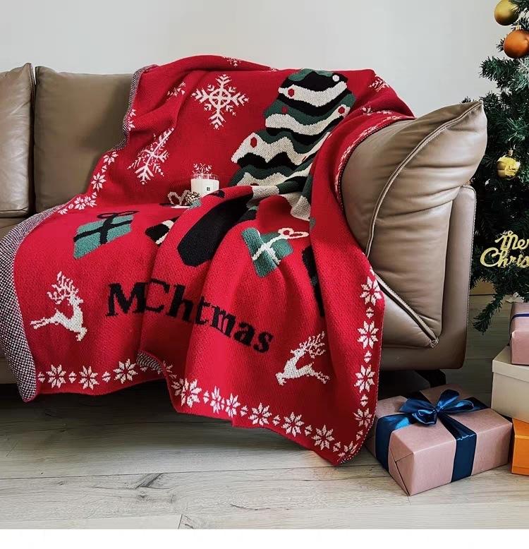 Red Christmas Decoration Blanket Winter Thick Living Room Sofa Blanket Knitted Blanket