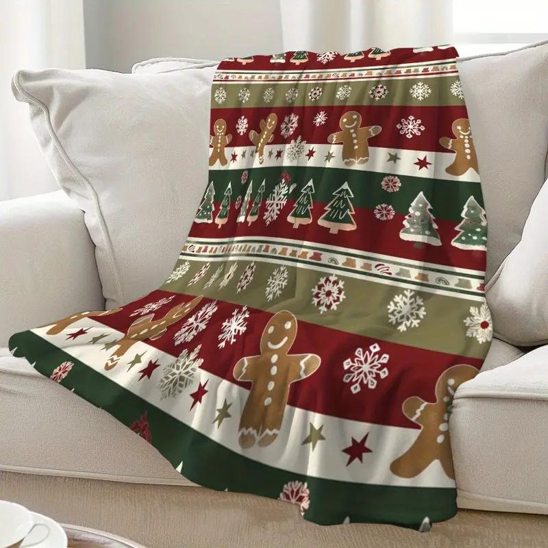 Christmas Gingerbread Man Snowflake Christmas Tree Printed Blanket Soft Cover Blanket Flannel Blanket