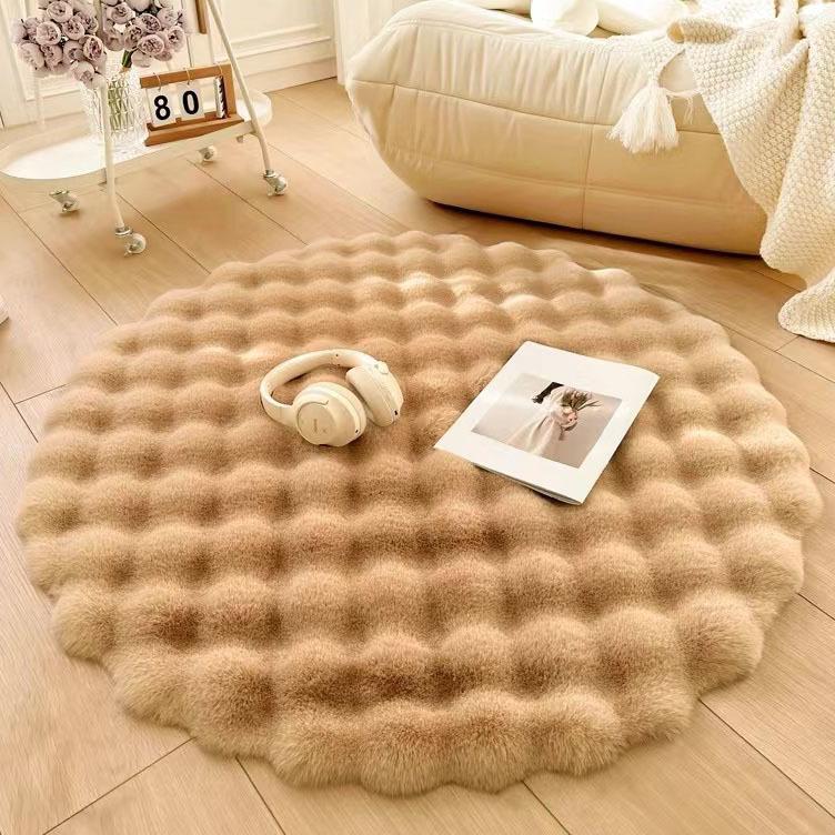 Cream Style Round Bubble Velvet Floor Mat Plush Floor Mat