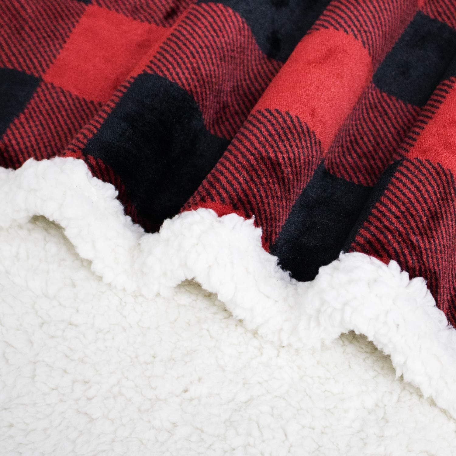 Elegear Red and Black Buffalo Plaid Christmas Throw Blanket, Fuzzy Fluffy Soft Cozy Blanket, Flannel Plush Microfiber Blanket for Couch Bed Sofa