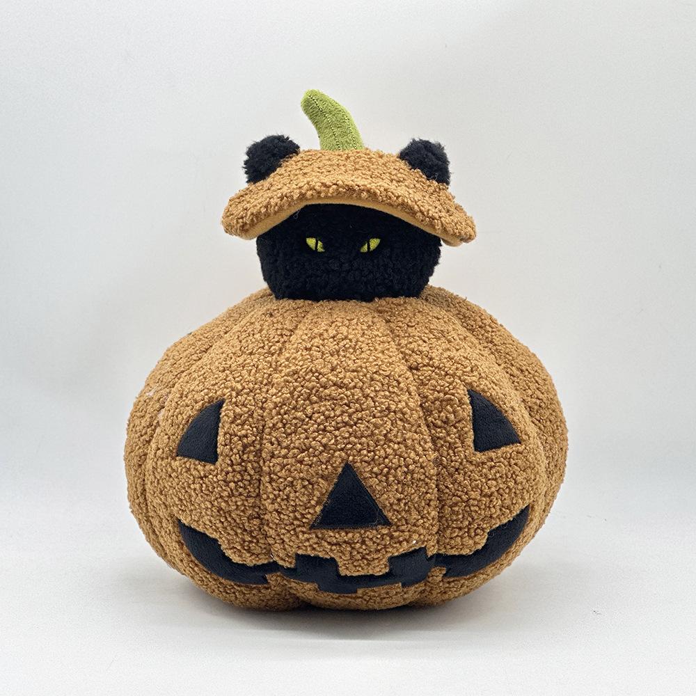 Peek a Boo Cat Pillow Halloween Pumpkin Black Cat Plush Pillow