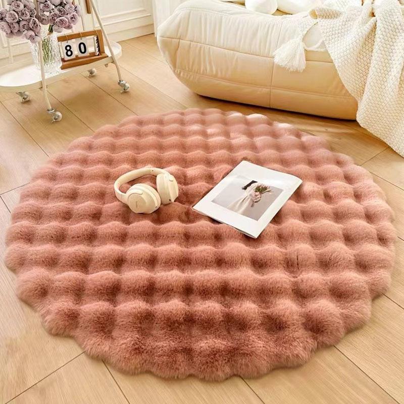 Cream Style Round Bubble Velvet Floor Mat Plush Floor Mat