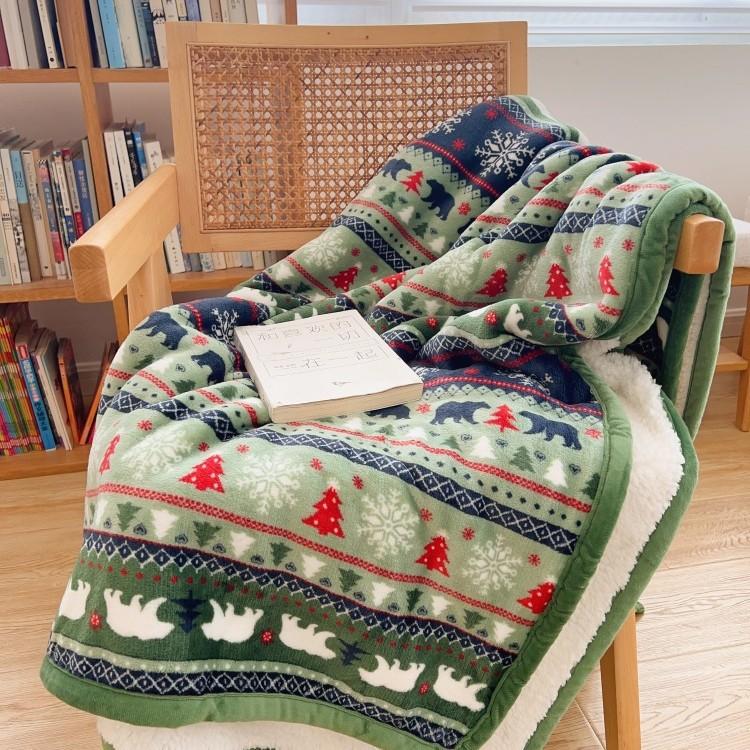 Christmas Snowflake Bear Blanket Nap Blanket Sofa Blanket Winter Thick Coral Fleece Blanket