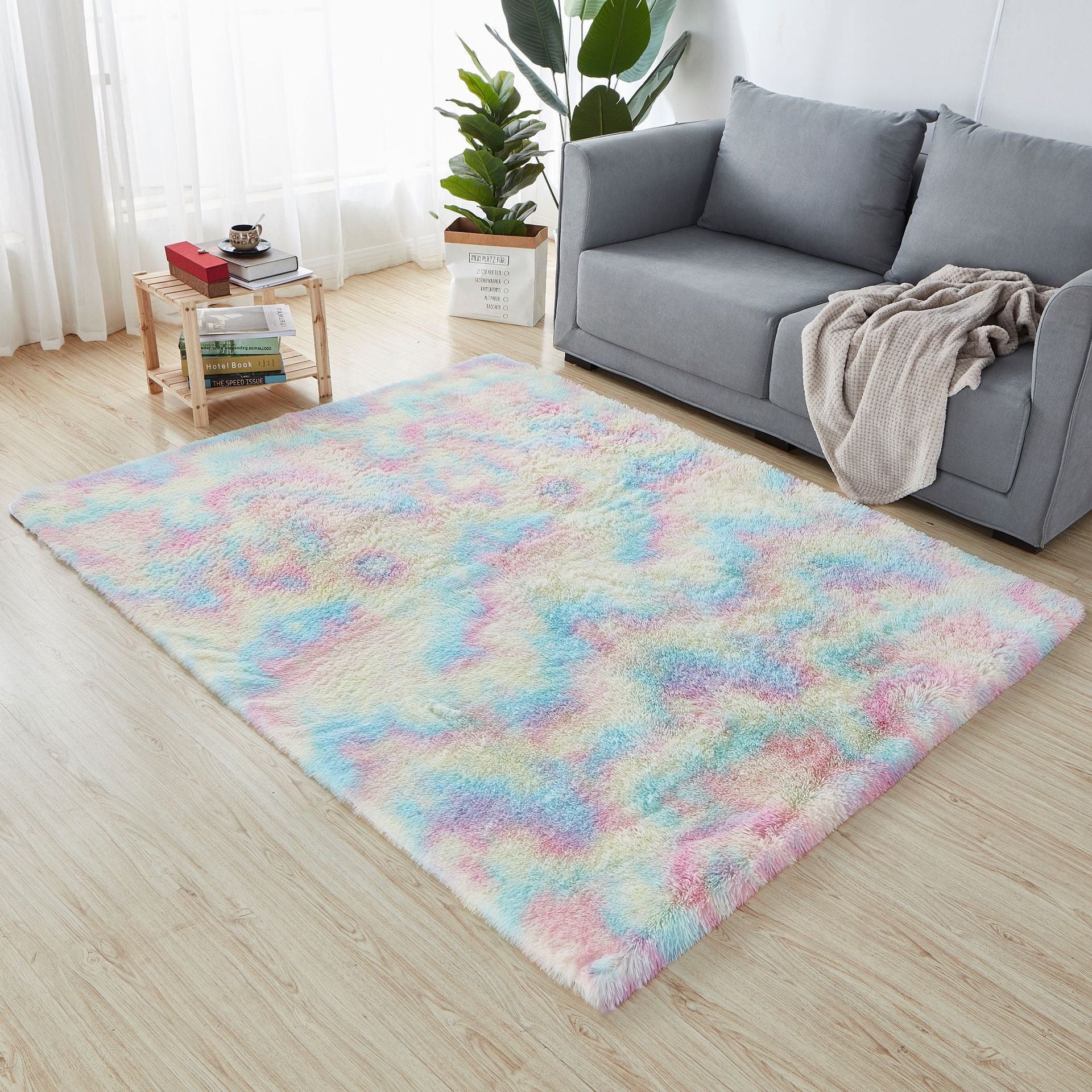 Plush Tie-Dyed Floor Mat Dirt-Resistant Easy-Care for Living Room, Bedroom, Bedside