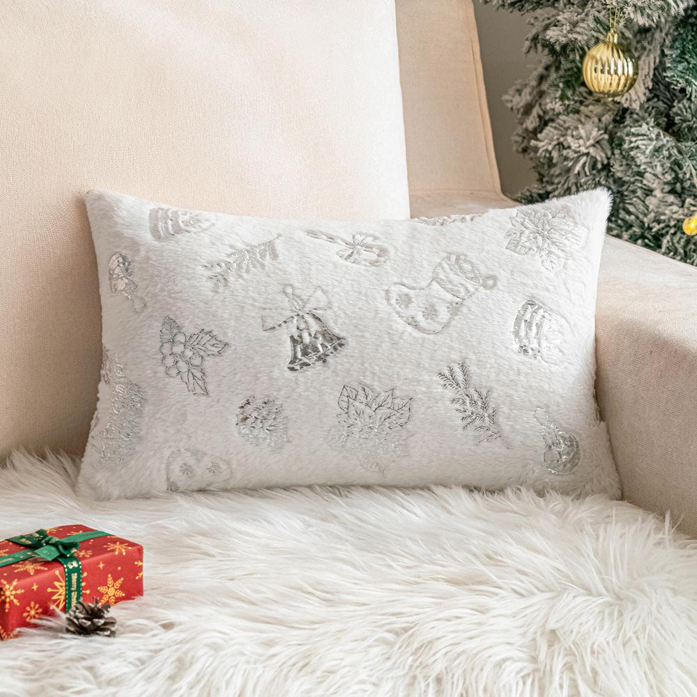 Imitation rabbit fur plush pillowcase Christmas tree embroidery living room sofa cushion cover Christmas decor