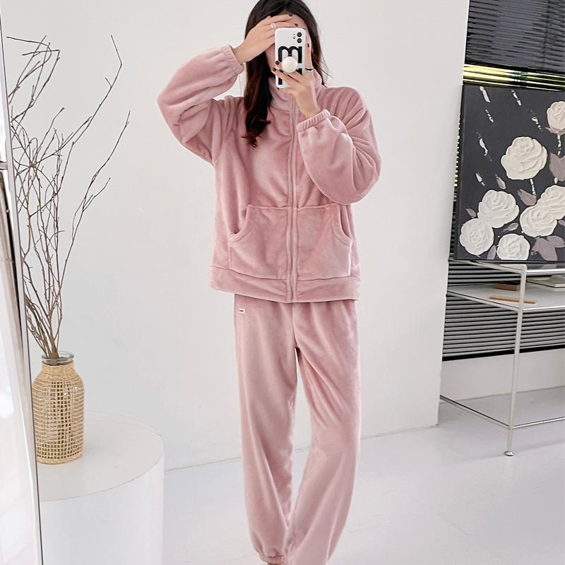 Two Piece Pajamas Coral Fleece Home Wear For Autumn & Winter