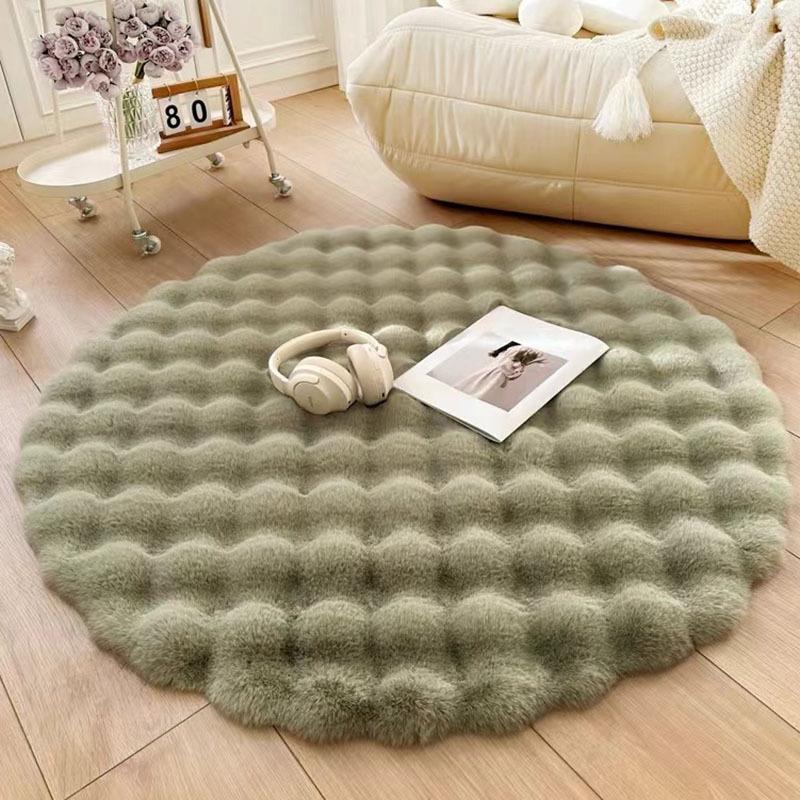 Cream Style Round Bubble Velvet Floor Mat Plush Floor Mat