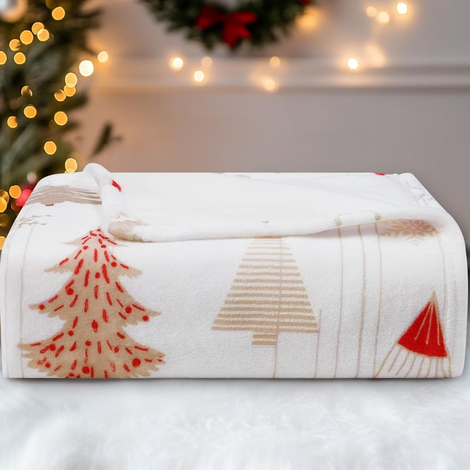 Christmas Tree White Flannel Office Blanket Sofa Blanket Cover Blanket