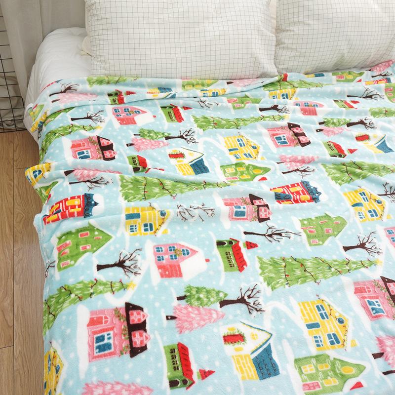 Christmas Flannel Single Layer Blanket Winter Single Warm Coral Fleece Blanket