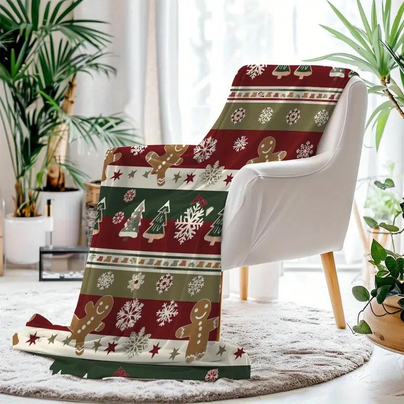 Christmas Gingerbread Man Snowflake Christmas Tree Printed Blanket Soft Cover Blanket Flannel Blanket