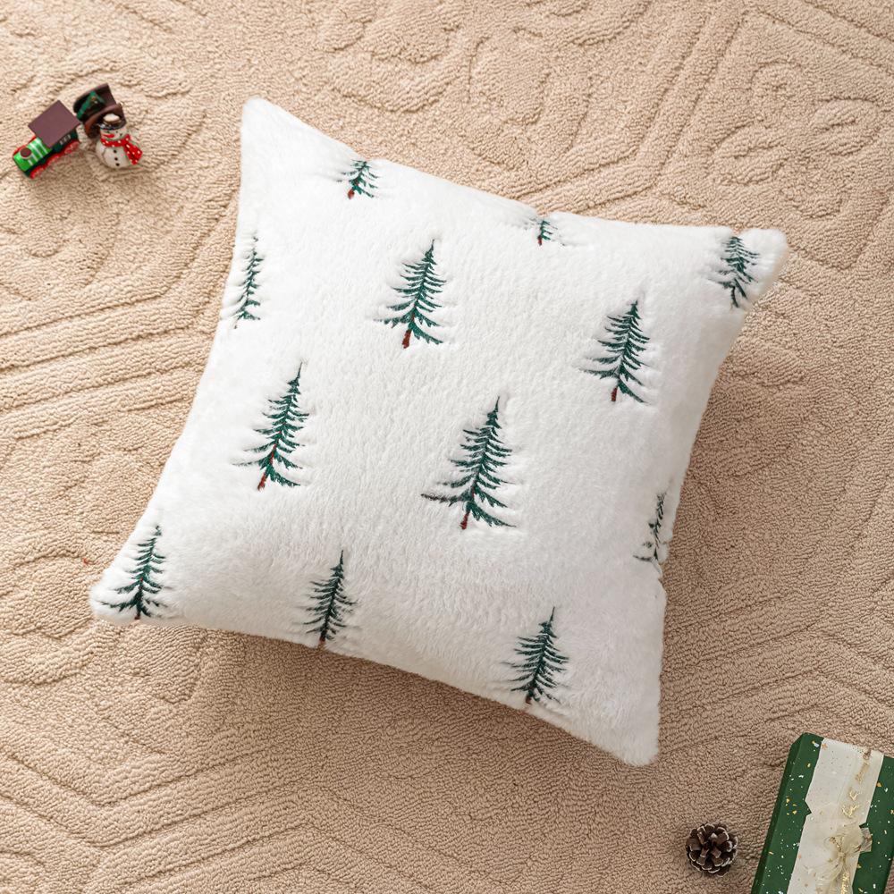 Imitation rabbit fur plush pillowcase Christmas tree embroidery living room sofa cushion cover Christmas decor