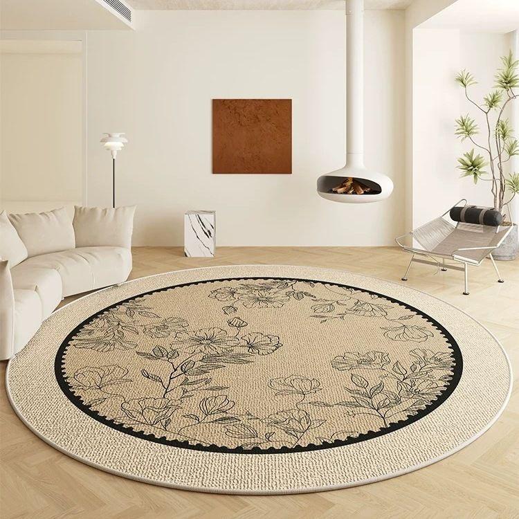 French Retro Round Bedroom Crystal Velvet Floor Mat