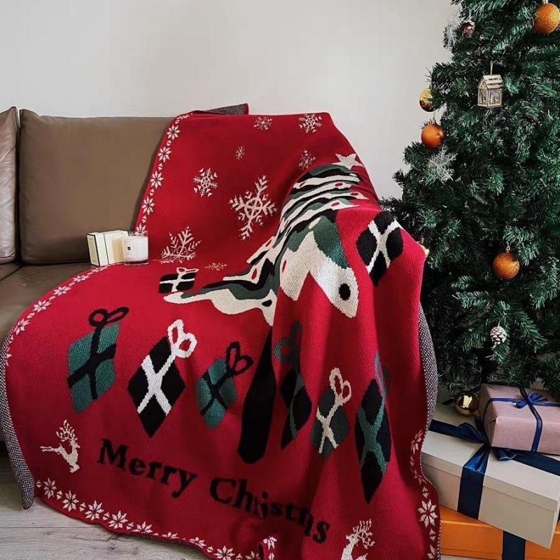 Red Christmas Decoration Blanket Winter Thick Living Room Sofa Blanket Knitted Blanket