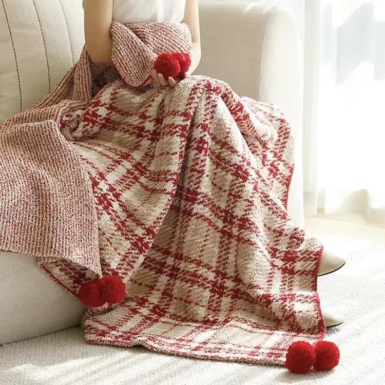 European style half-edge velvet plaid blanket red autumn and winter Christmas atmosphere blanket sofa