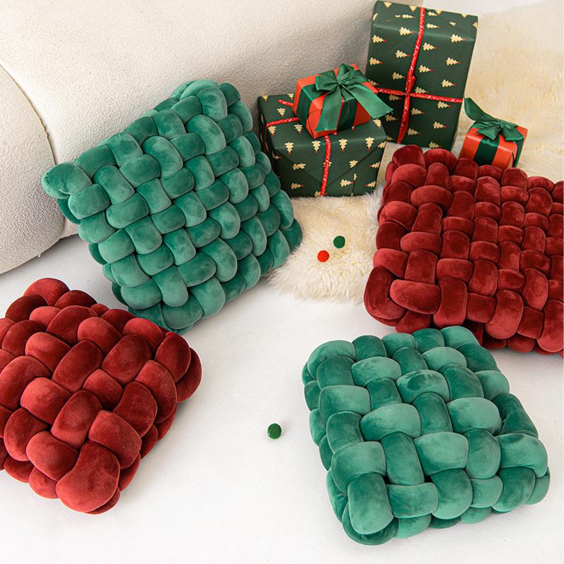 Christmas Pillow Sofa Living Room Red Knotted Woven Pillow Cushion Decoration Ornaments