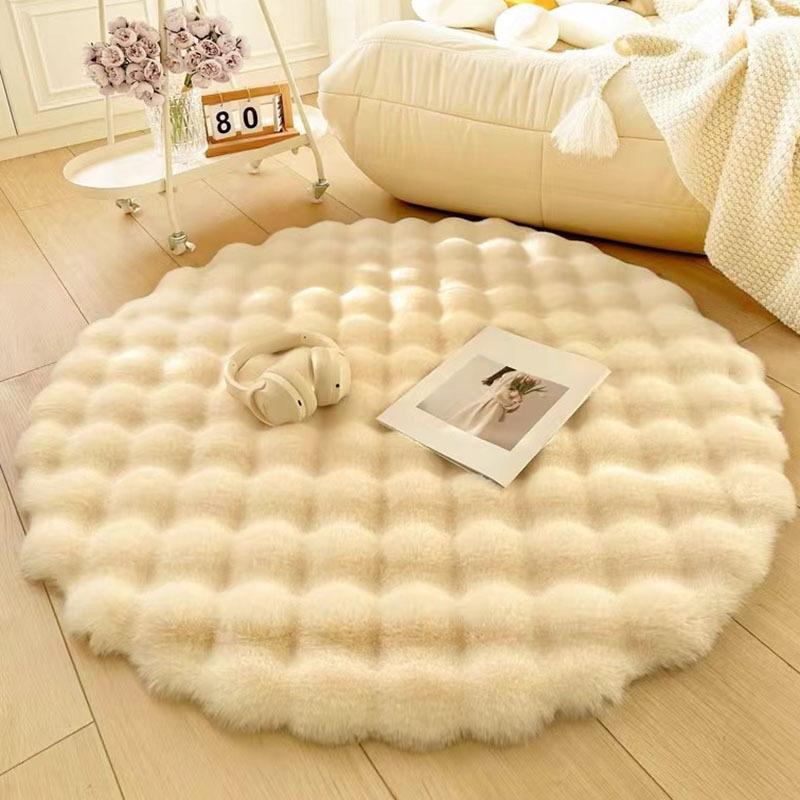 Cream Style Round Bubble Velvet Floor Mat Plush Floor Mat