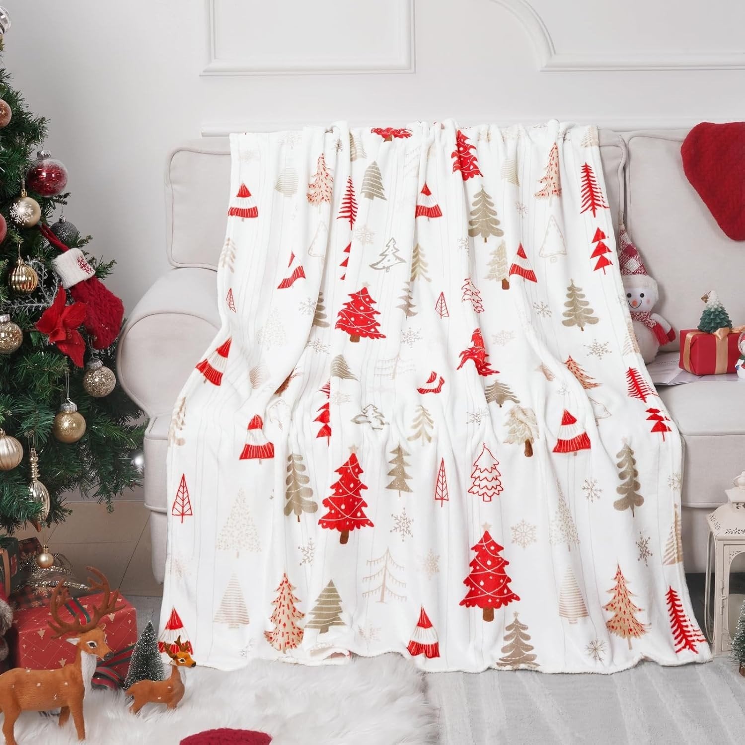 Christmas Tree White Flannel Office Blanket Sofa Blanket Cover Blanket