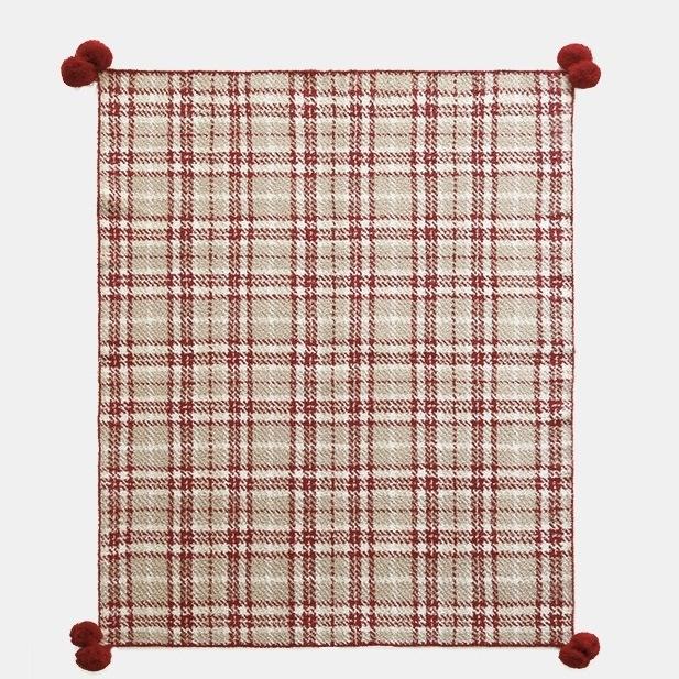 European style half-edge velvet plaid blanket red autumn and winter Christmas atmosphere blanket sofa