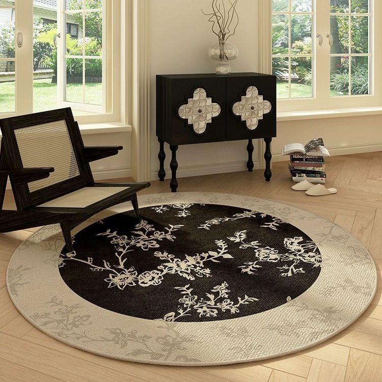 French Retro Round Bedroom Crystal Velvet Floor Mat