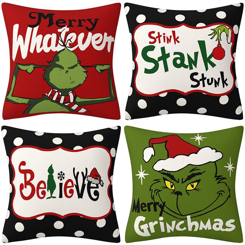 Grinch Christmas Pillowcase Home Christmas Decoration Cushion Sofa Pillowcase 2 Pack