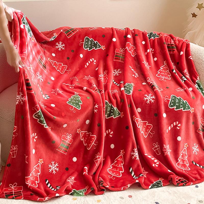 Christmas Thick Flannel Blanket Red Coral Fleece Blanket